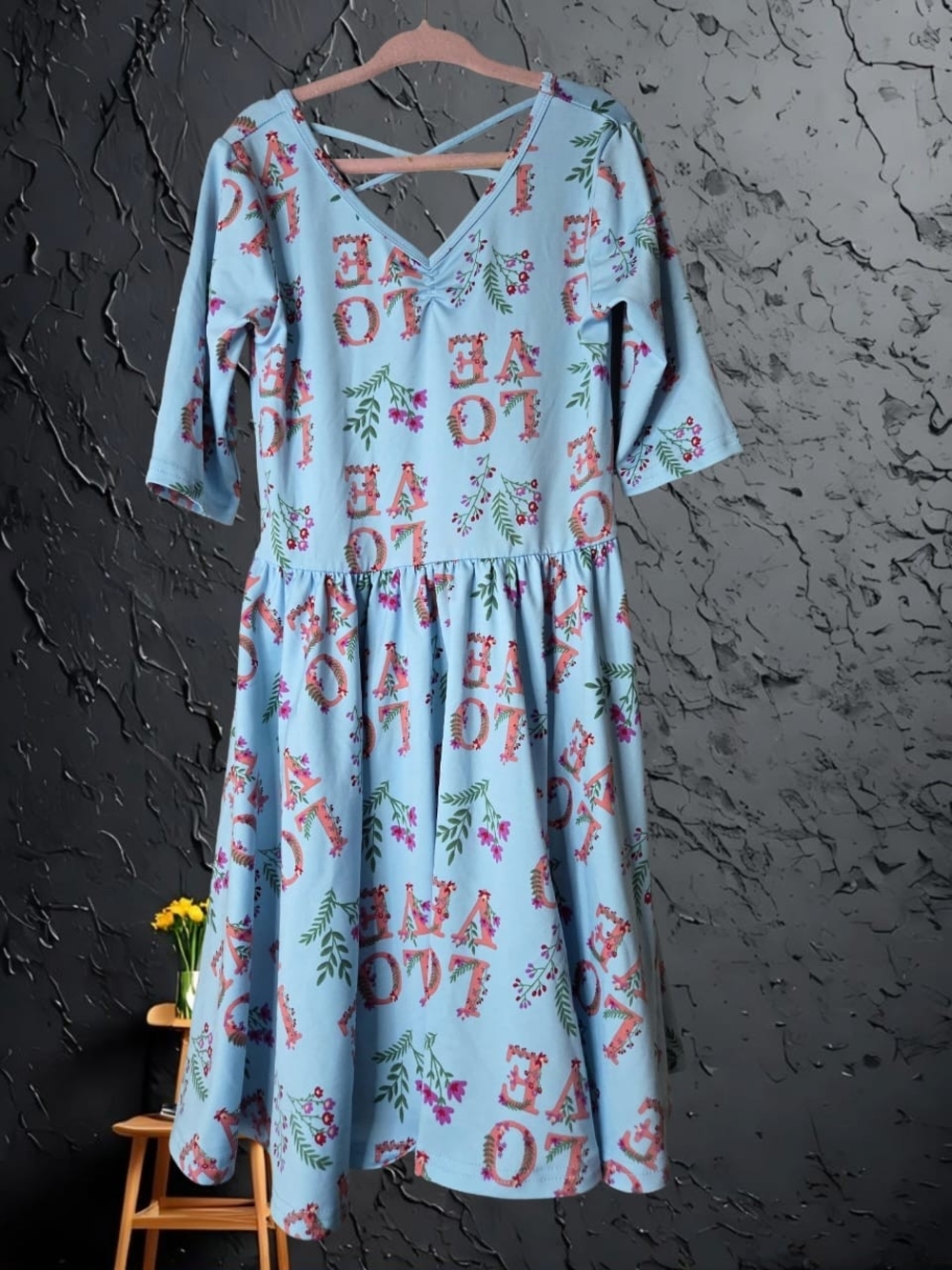 Dot Dot Smile Light Blue Floral 'LOVE' Print Girls' Casual Dress